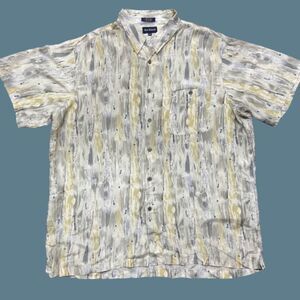 Marc Edwards Vintage 90s Grey Tan Abstract Silk Button Front Shirt Men's XXL